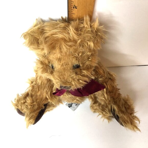 Vintage RUSS Gregory Teddy Bear 6" Plush Maroon Bow Shaggy Mohair Look Eyebrows - Picture 5 of 7